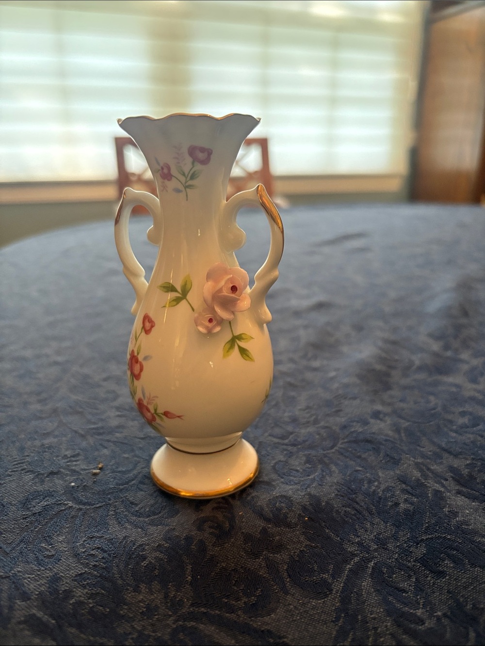 Towle bone china Pink Floral Double-Handled Vase with Gold Trim